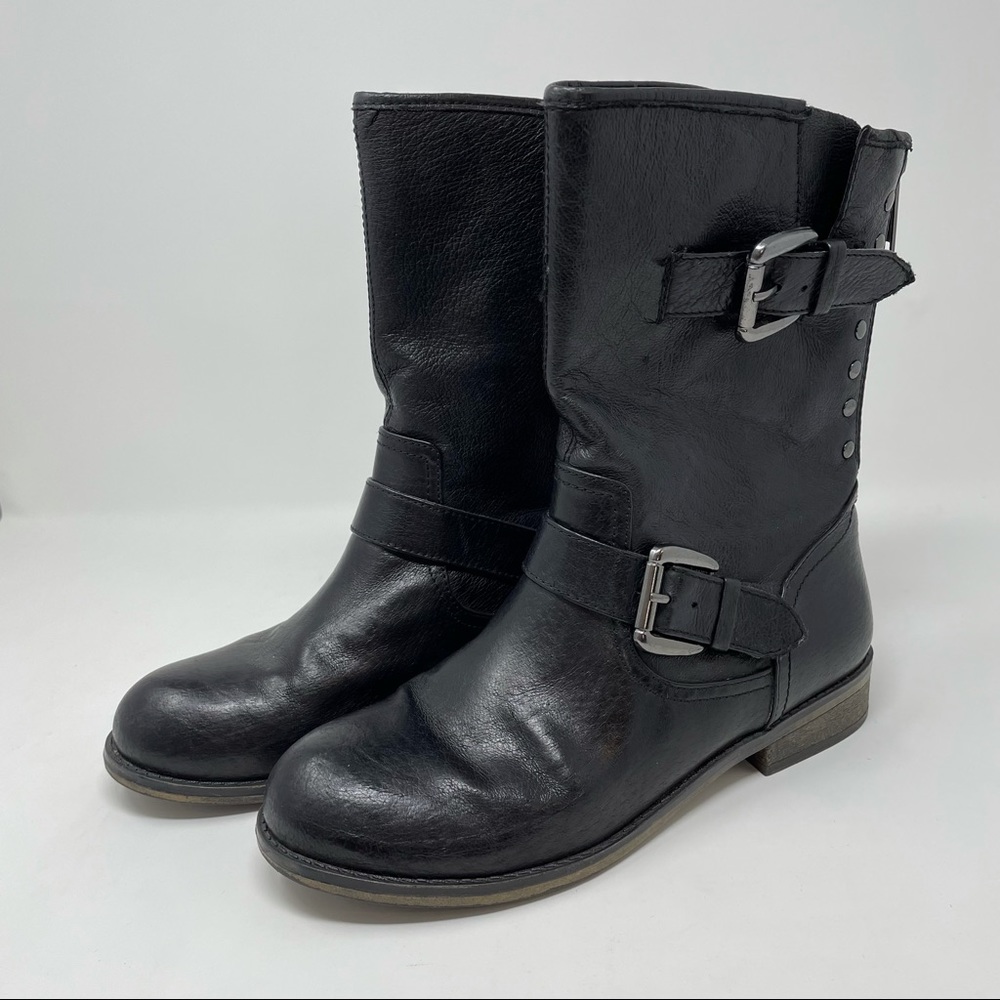 Steve Madden Black Leather Temmpt Moto Boots Size 6.5
